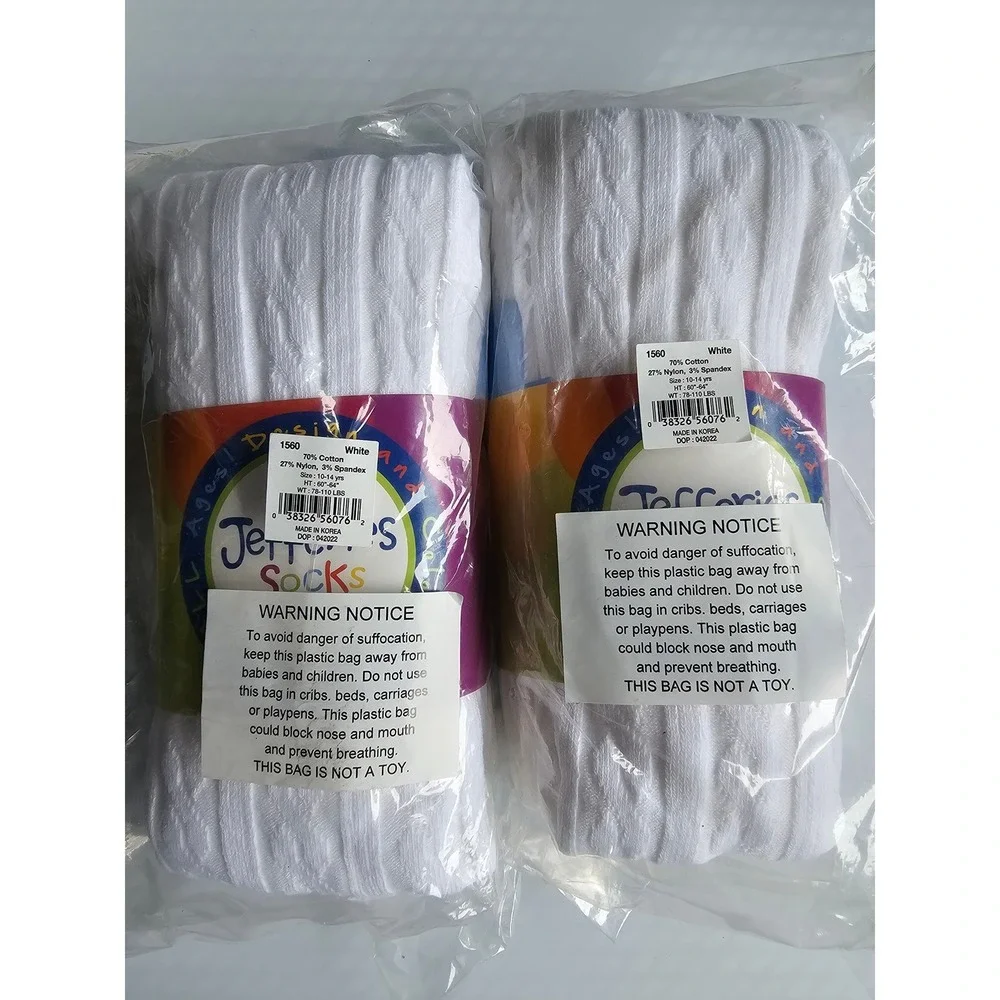 Jefferies Socks White Cable Knit Tights Cotton Blend Size 10-14 Years 2 pairs